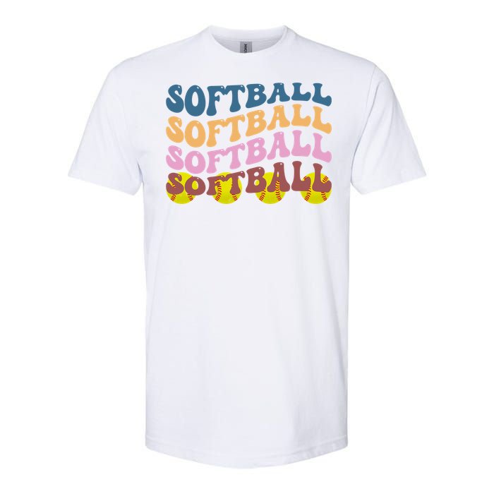 Softball Retro Groovy Sport Lover Softstyle CVC T-Shirt