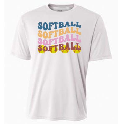 Softball Retro Groovy Sport Lover Cooling Performance Crew T-Shirt