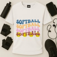 Softball Retro Groovy Sport Lover Cooling Performance Crew T-Shirt