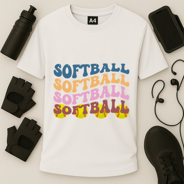 Softball Retro Groovy Sport Lover Cooling Performance Crew T-Shirt