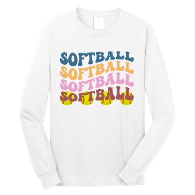 Softball Retro Groovy Sport Lover Long Sleeve Shirt