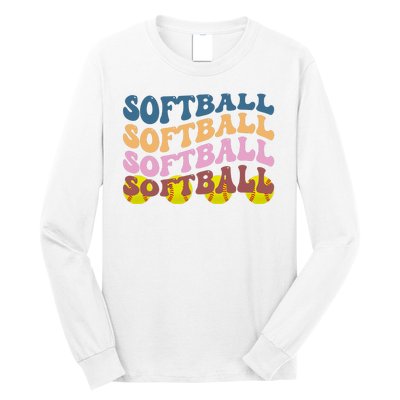 Softball Retro Groovy Sport Lover Long Sleeve Shirt