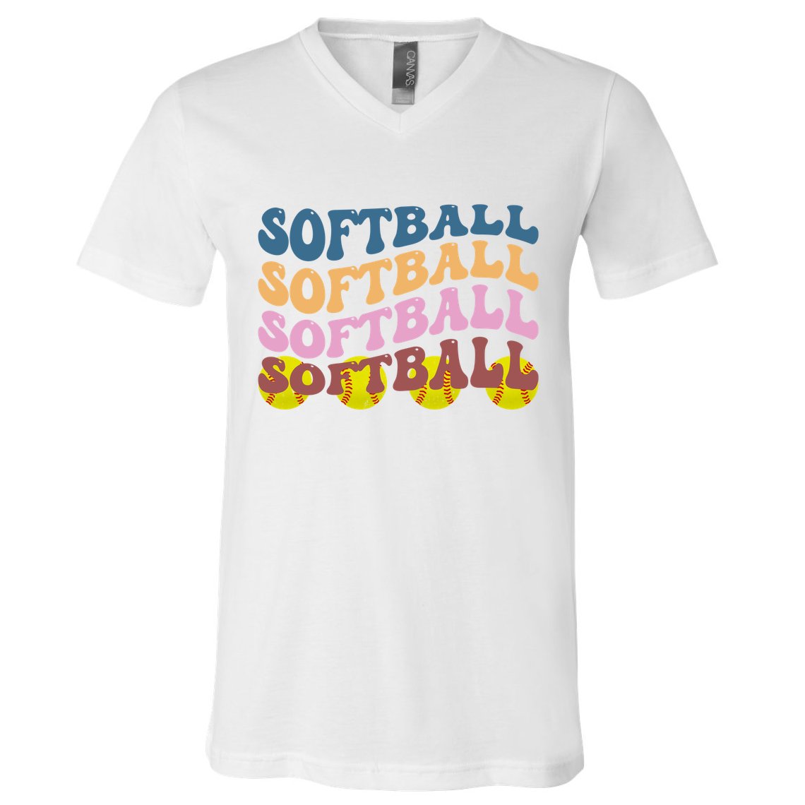 Softball Retro Groovy Sport Lover V-Neck T-Shirt