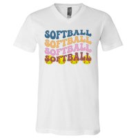 Softball Retro Groovy Sport Lover V-Neck T-Shirt