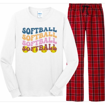 Softball Retro Groovy Sport Lover Long Sleeve Pajama Set