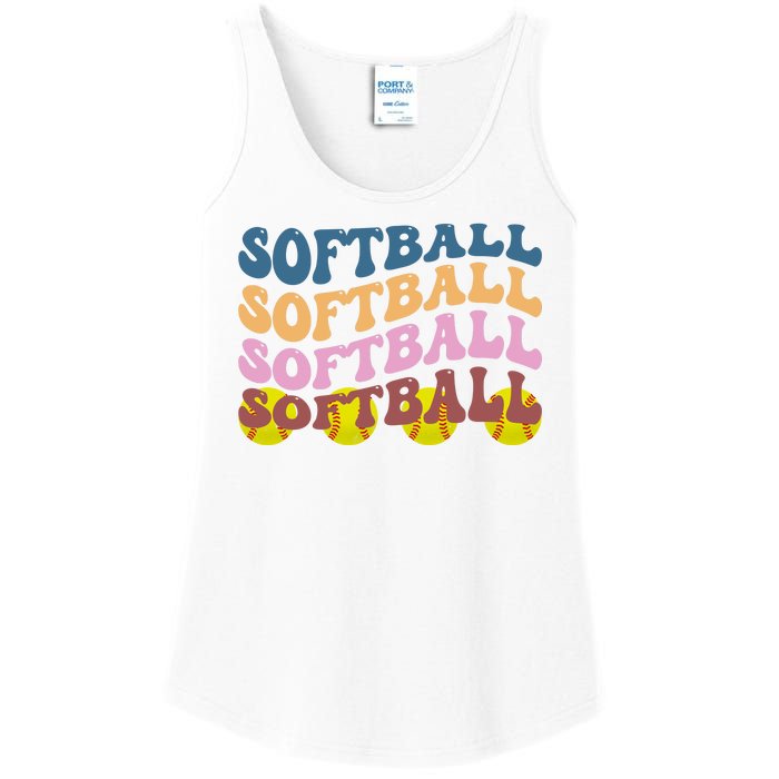 Softball Retro Groovy Sport Lover Ladies Essential Tank