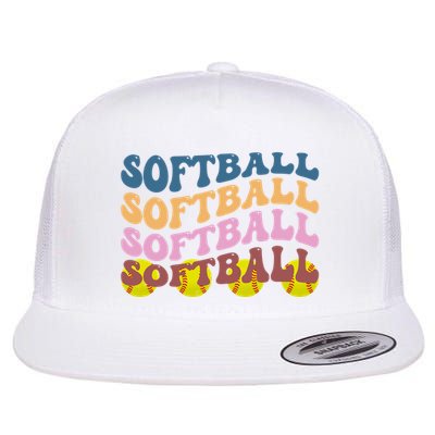 Softball Retro Groovy Sport Lover Flatbill Hat