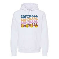 Softball Retro Groovy Sport Lover Premium Hoodie