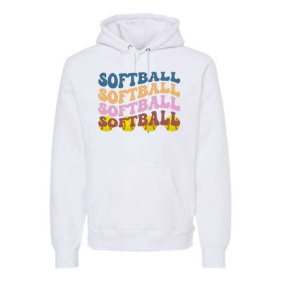 Softball Retro Groovy Sport Lover Premium Hoodie