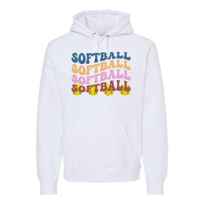 Softball Retro Groovy Sport Lover Premium Hoodie