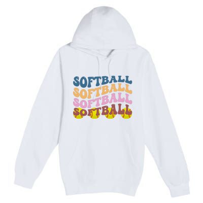 Softball Retro Groovy Sport Lover Premium Pullover Hoodie