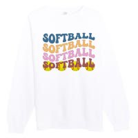 Softball Retro Groovy Sport Lover Premium Crewneck Sweatshirt