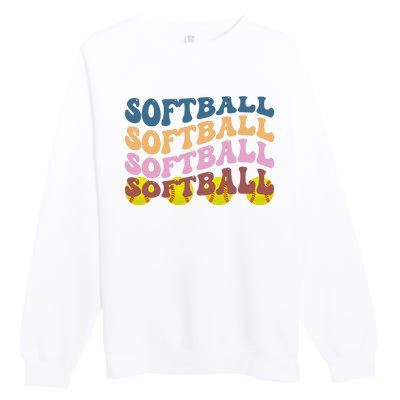 Softball Retro Groovy Sport Lover Premium Crewneck Sweatshirt