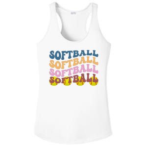 Softball Retro Groovy Sport Lover Ladies PosiCharge Competitor Racerback Tank