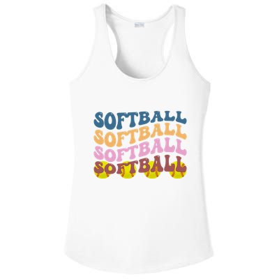 Softball Retro Groovy Sport Lover Ladies PosiCharge Competitor Racerback Tank