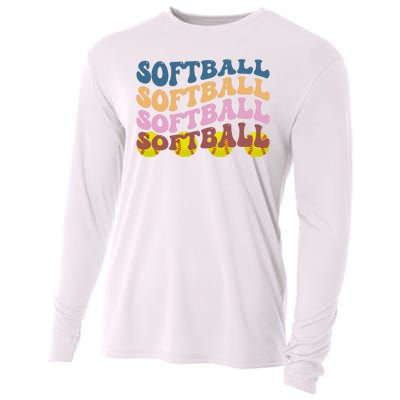 Softball Retro Groovy Sport Lover Cooling Performance Long Sleeve Crew