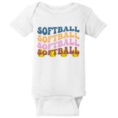 Softball Retro Groovy Sport Lover Baby Bodysuit