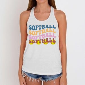 Softball Retro Groovy Sport Lover Women's Knotted Racerback Tank