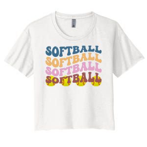 Softball Retro Groovy Sport Lover Women's Crop Top Tee