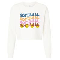 Softball Retro Groovy Sport Lover Cropped Pullover Crew