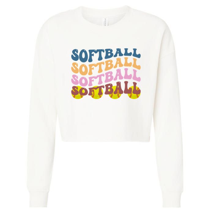 Softball Retro Groovy Sport Lover Cropped Pullover Crew