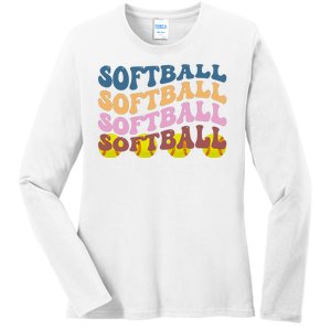 Softball Retro Groovy Sport Lover Ladies Long Sleeve Shirt