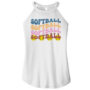 Softball Retro Groovy Sport Lover Women's Perfect Tri Rocker Tank