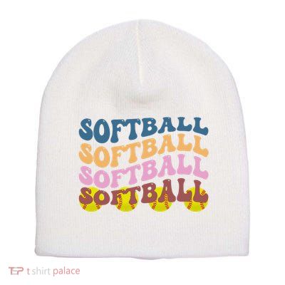 Softball Retro Groovy Sport Lover Short Acrylic Beanie