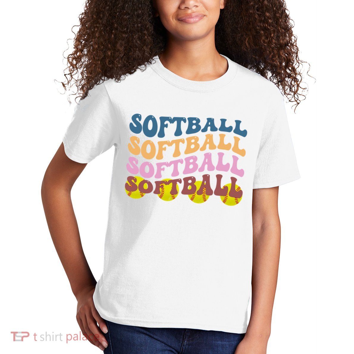 Softball Retro Groovy Sport Lover Kids T-Shirt