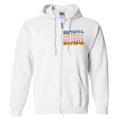 Softball Retro Groovy Sport Lover Full Zip Hoodie