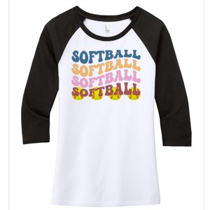 Softball Retro Groovy Sport Lover Women's Tri-Blend 3/4-Sleeve Raglan Shirt