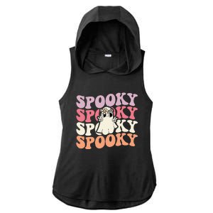 Spooky Retro Groovy Floral Ghost Halloween Costume Ladies PosiCharge Tri-Blend Wicking Draft Hoodie Tank