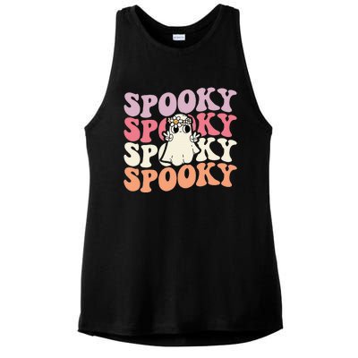 Spooky Retro Groovy Floral Ghost Halloween Costume Ladies PosiCharge Tri-Blend Wicking Tank