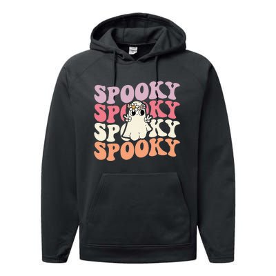 Spooky Retro Groovy Floral Ghost Halloween Costume Performance Fleece Hoodie