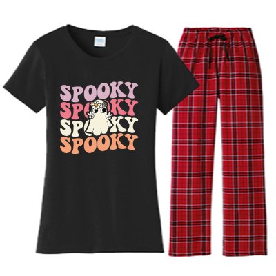 Spooky Retro Groovy Floral Ghost Halloween Costume Women's Flannel Pajama Set