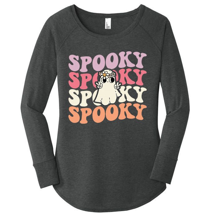 Spooky Retro Groovy Floral Ghost Halloween Costume Women's Perfect Tri Tunic Long Sleeve Shirt