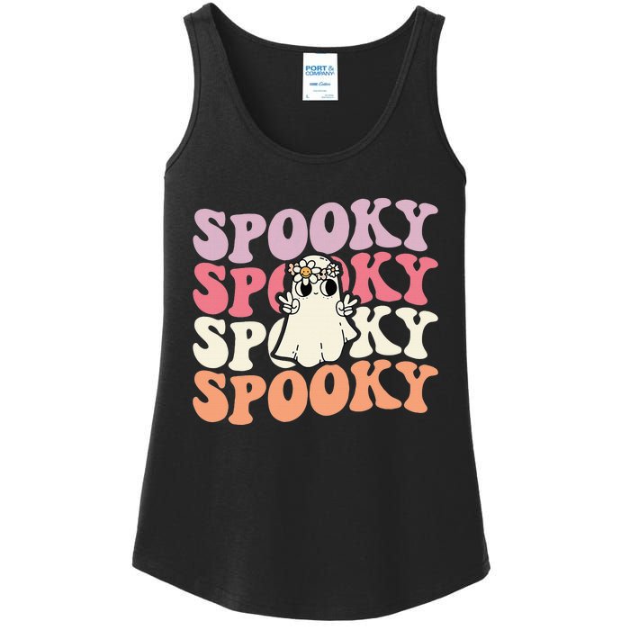 Spooky Retro Groovy Floral Ghost Halloween Costume Ladies Essential Tank