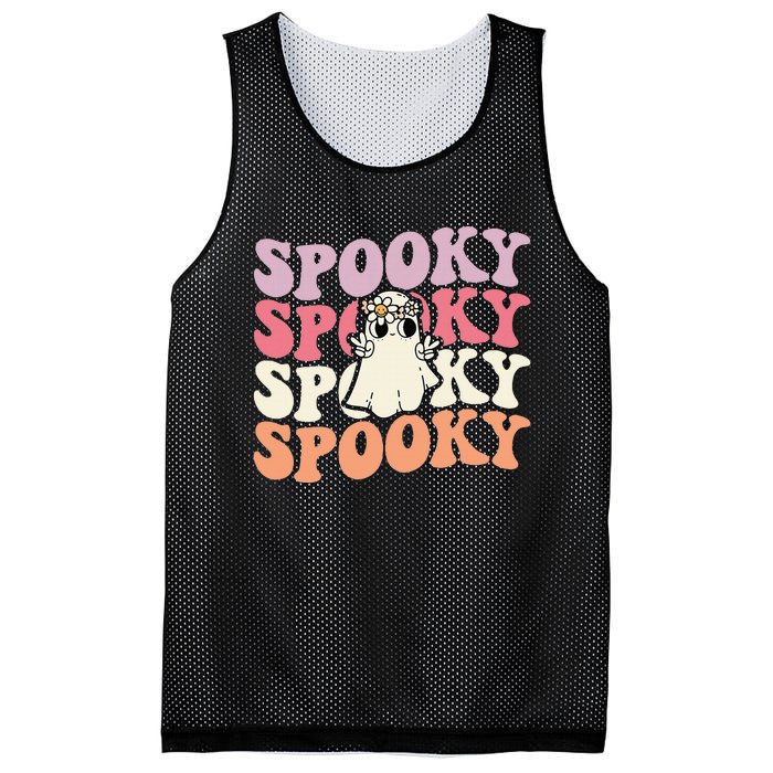 Spooky Retro Groovy Floral Ghost Halloween Costume Mesh Reversible Basketball Jersey Tank