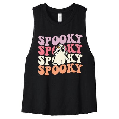 Spooky Retro Groovy Floral Ghost Halloween Costume Women's Racerback Cropped Tank