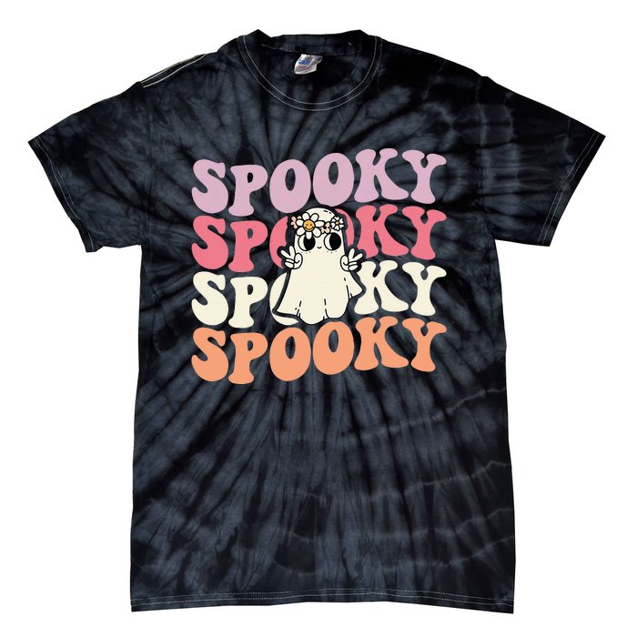 Spooky Retro Groovy Floral Ghost Halloween Costume Tie-Dye T-Shirt