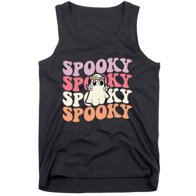 Spooky Retro Groovy Floral Ghost Halloween Costume Tank Top