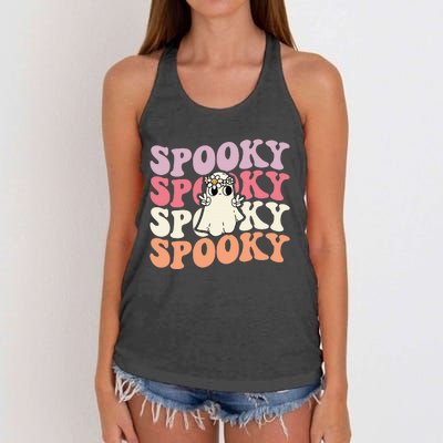 Spooky Retro Groovy Floral Ghost Halloween Costume Women's Knotted Racerback Tank