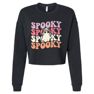 Spooky Retro Groovy Floral Ghost Halloween Costume Cropped Pullover Crew