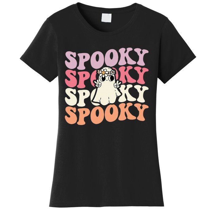 Spooky Retro Groovy Floral Ghost Halloween Costume Women's T-Shirt