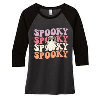 Spooky Retro Groovy Floral Ghost Halloween Costume Women's Tri-Blend 3/4-Sleeve Raglan Shirt