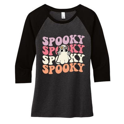 Spooky Retro Groovy Floral Ghost Halloween Costume Women's Tri-Blend 3/4-Sleeve Raglan Shirt