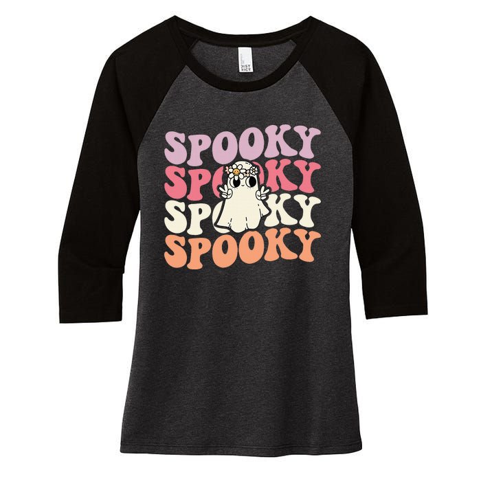 Spooky Retro Groovy Floral Ghost Halloween Costume Women's Tri-Blend 3/4-Sleeve Raglan Shirt