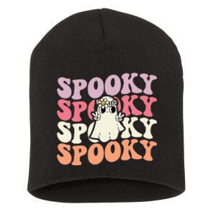 Spooky Retro Groovy Floral Ghost Halloween Costume Short Acrylic Beanie