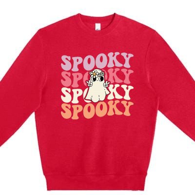 Spooky Retro Groovy Floral Ghost Halloween Costume Premium Crewneck Sweatshirt