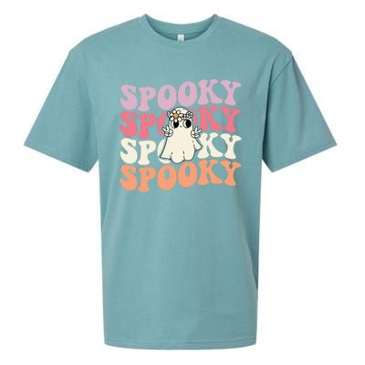 Spooky Retro Groovy Floral Ghost Halloween Costume Sueded Cloud Jersey T-Shirt